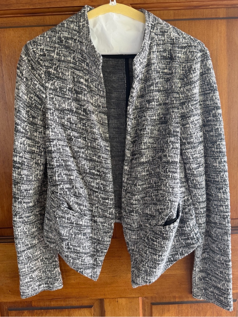 Women's Black, Grey, White Textured Open-Front Sweater Jacket